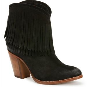 Frye Ilana Fringe Booties (black, suede) - Size 7